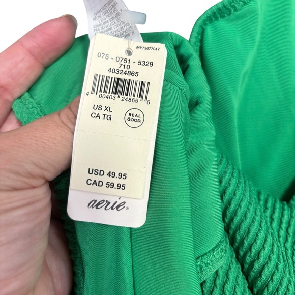 Aerie Crinkle Ring Birthday Scoop One Piece Ribbed Green Swimsuit Women's XL NEW - Picture 6 of 7